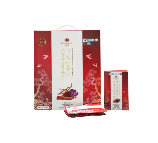 Nước Hồng Sâm Đông Trùng Hạ Thảo & Nhuỵ Hoa Nghệ Tây HankwanjanG Royal Red Ginseng Cordyceps Saffron Gold (60 Gói x 70ml)