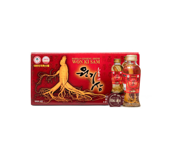 Nước Hồng Sâm Hàn Quốc Dạng Chai Có Củ Won Ki Sam Hộp 10 Chai x 120ml